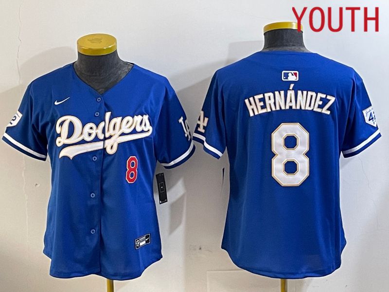 Youth Los Angeles Dodgers #8 Hernandez Blue Game 2024 Nike MLB Jersey style 1029->youth mlb jersey->Youth Jersey